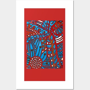 Red, white and blue modern mosaic print Posters and Art